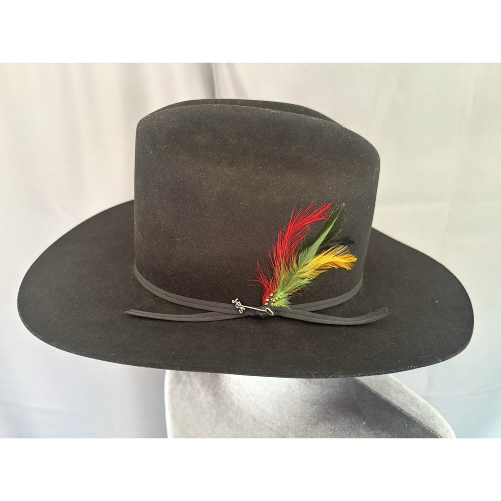 Vintage Stetson 4x Beaver Felt Western Cowboy Hat Black Size 6 3/4 Rancher Pin
